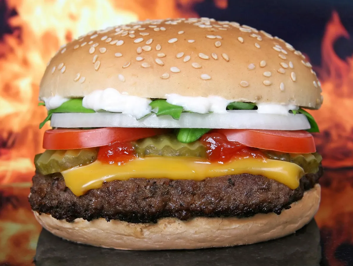 Hamburger vor Flammen — Sinnbild für das Hamburger-Menü auf Webseiten