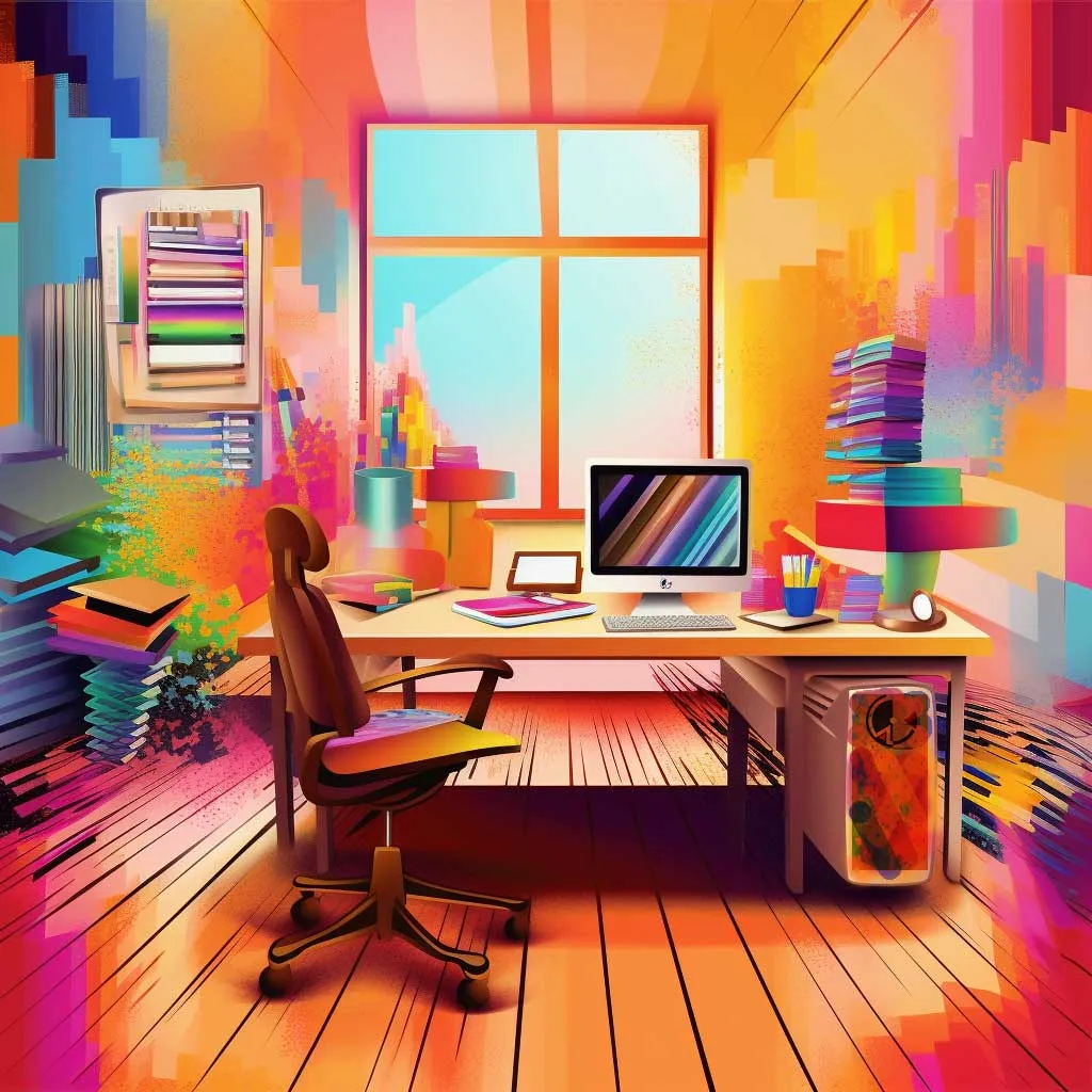 Farbenfrohe Illustration eines Webdesign-Studios