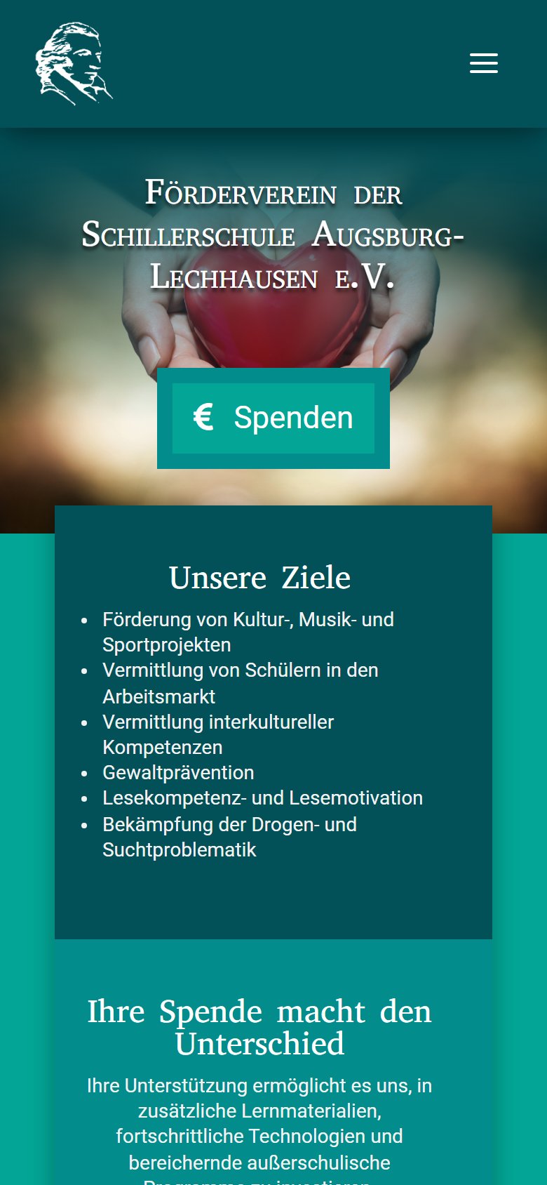 Mobile Ansicht der Website von Förderverein Schillerschule