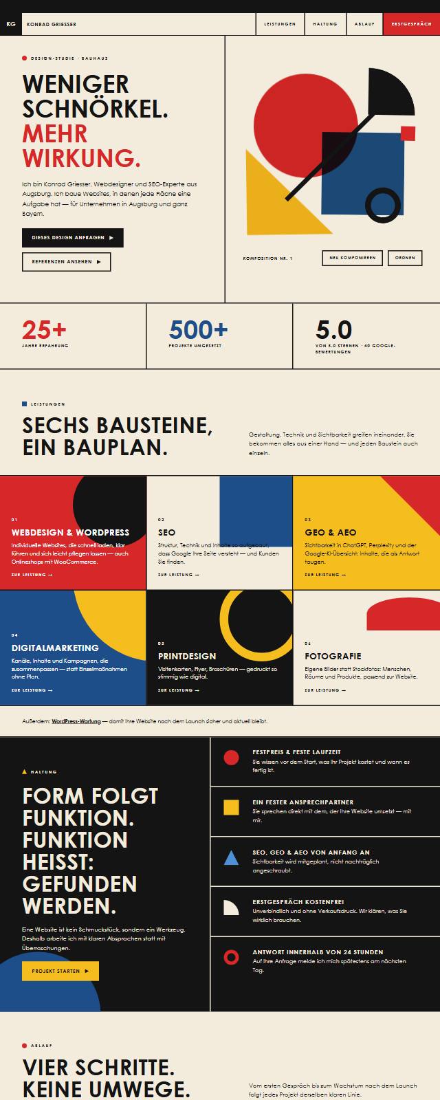 Design-Studie „Bauhaus“ — Website-Beispiel von Konrad Griesser